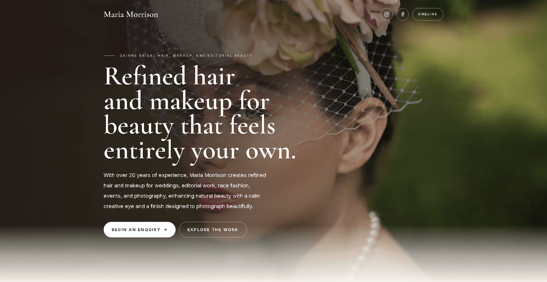 After screenshot of the current Maria Morrison website